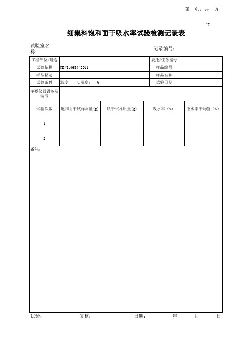 细集料饱和面干吸水率试验检测记录表