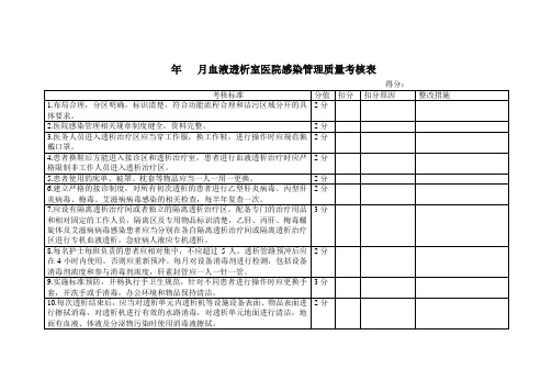 血液透析室医院感染管理质量 考核表