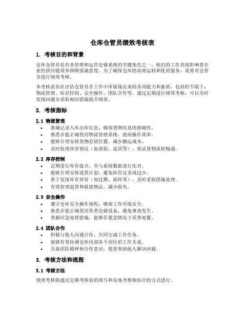 仓库仓管员绩效考核表