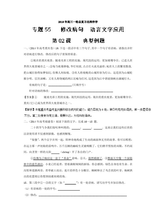 (语言文字应用+修改病句)第02课+典型例题-年高三语文一轮总复习名师伴学+Word版含解析.doc