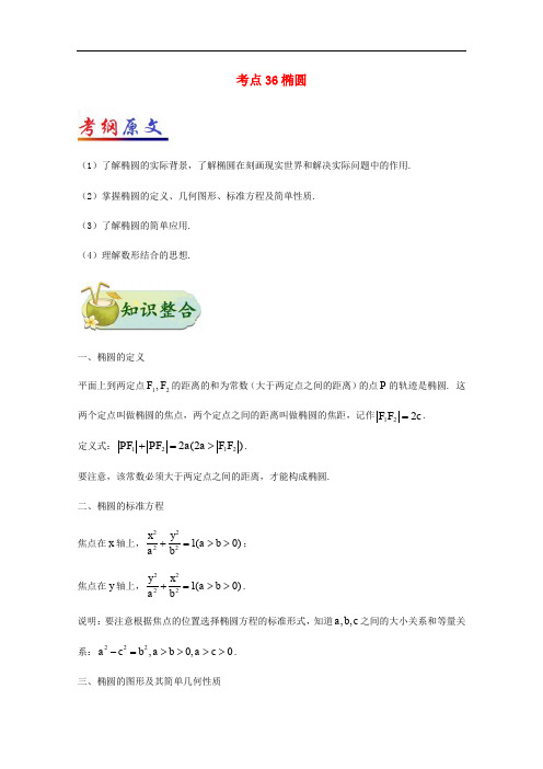 高考数学 考点一遍过 专题36 椭圆 文