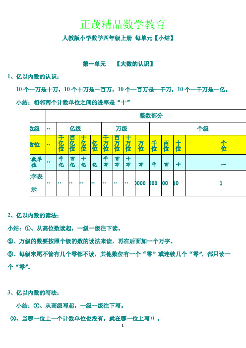 人教版小学四年级数学上册__单元知识点总结复习