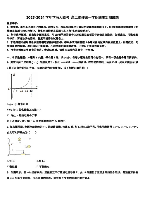 2023-2024学年学海大联考 高二物理第一学期期末监测试题含解析