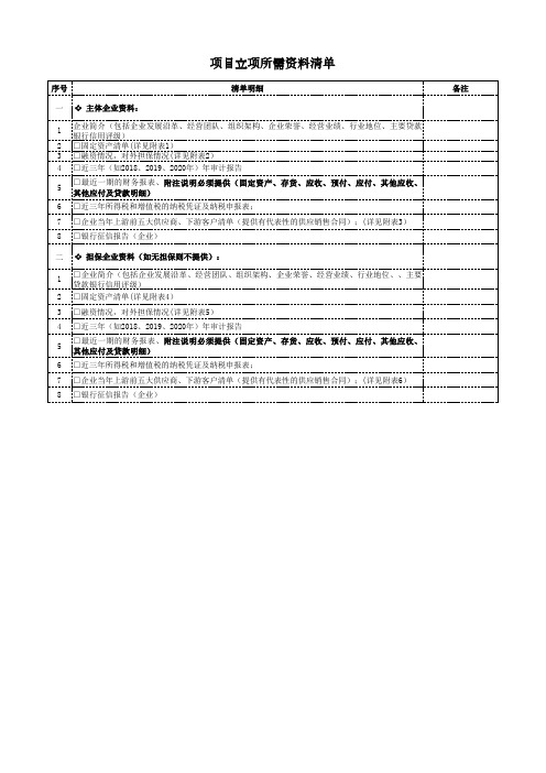 供应链金融项目—资料清单及附表