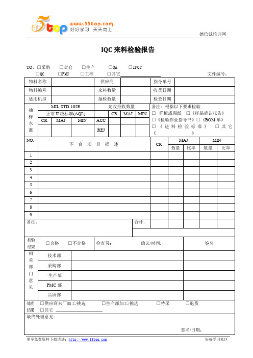 IQC来料检验报告