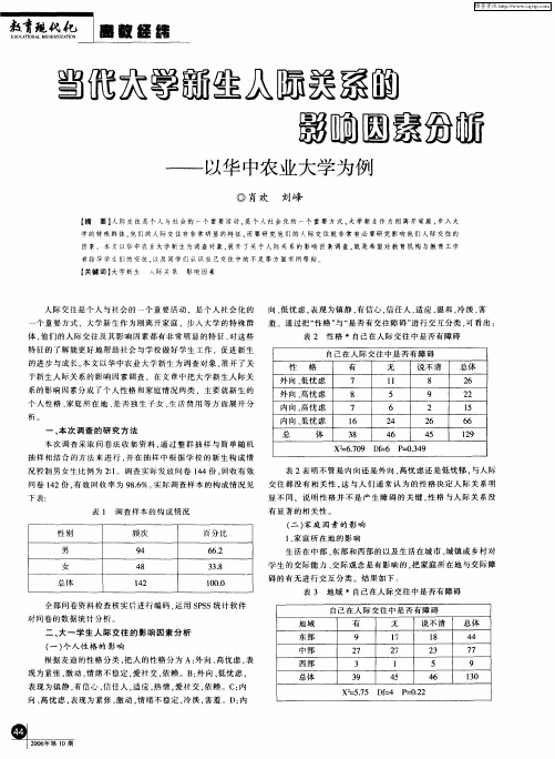 当代大学新生人际关系的影响因素分析——以华中农业大学为例