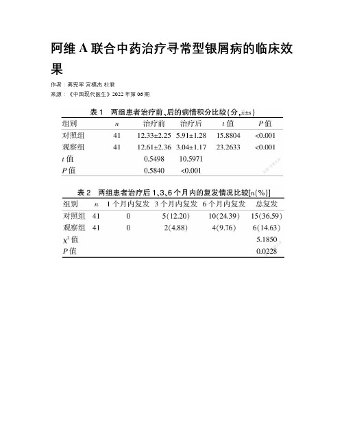 阿维A联合中药治疗寻常型银屑病的临床效果