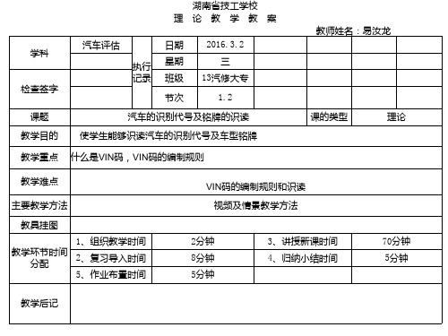 汽车识别代号及车型铭牌的识读资料