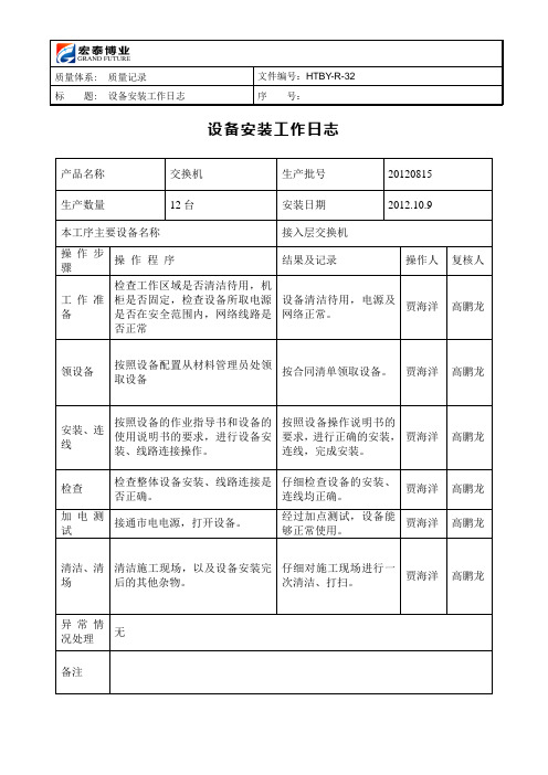 32设备安装工作日志 