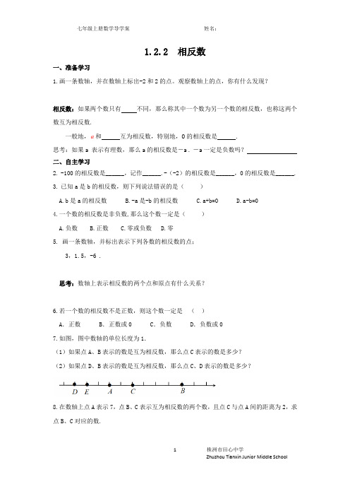 湘教版七年级上册第一章有理数学案-1.2.2相反数