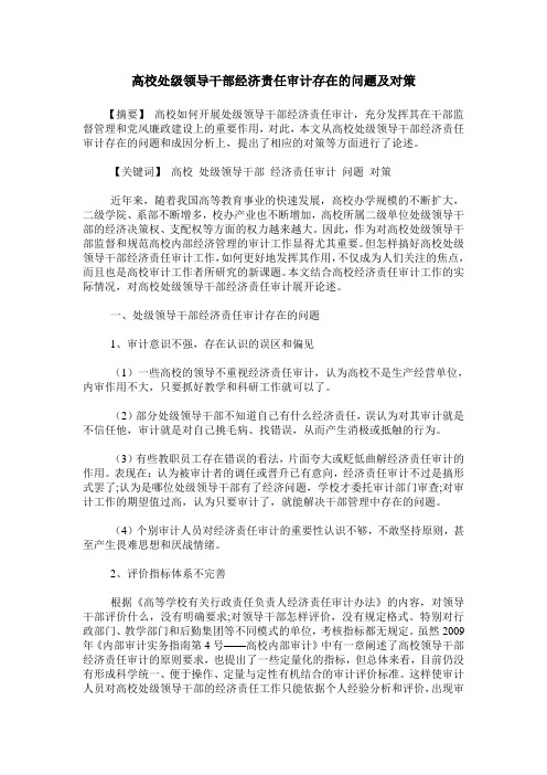 高校处级领导干部经济责任审计存在的问题及对策
