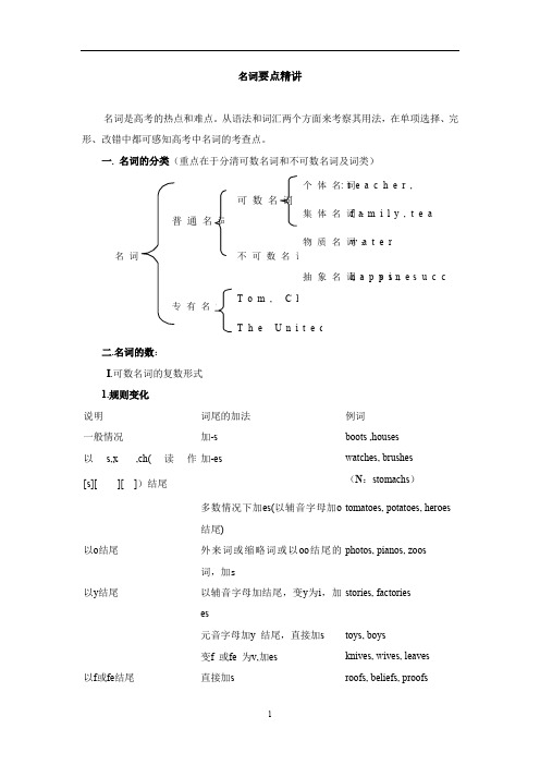 高考英语   名词要点精讲精练