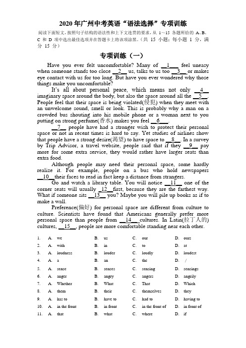 2020年广州中考英语“语法选择”专项训练