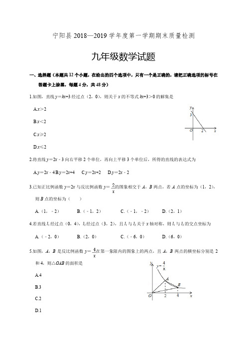 山东省泰安市宁阳县(五四制)2019届九年级上学期期末考试数学试题