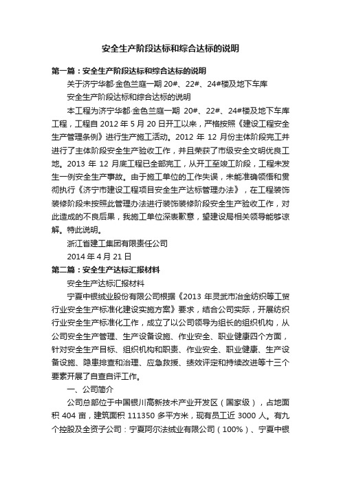 安全生产阶段达标和综合达标的说明