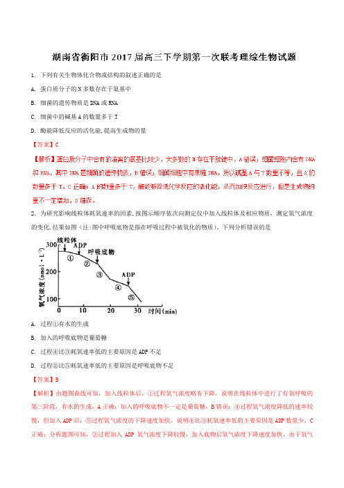 【全国市级联考】湖南省衡阳市2017届高三下学期第一次联考理综生物(解析版)