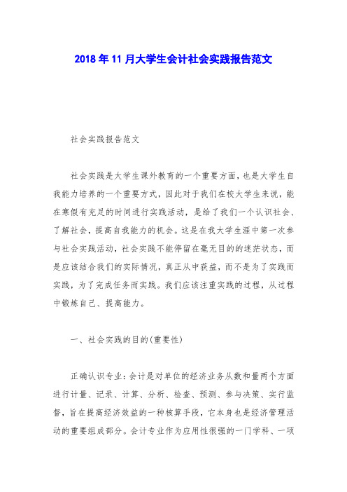 2018年11月大学生会计社会实践报告范文