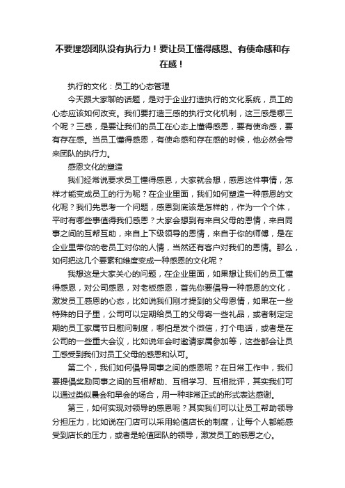 不要埋怨团队没有执行力！要让员工懂得感恩、有使命感和存在感！