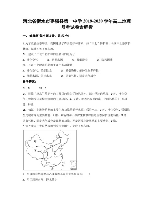 河北省衡水市枣强县第一中学2019-2020学年高二地理月考试卷含解析