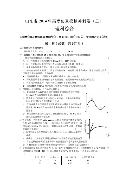 山东省2014届高三高考仿真模拟冲刺考试(三)理综含答案