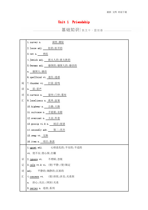 新人教版必修12020版高考英语一轮复习Unit1Friendship导学案