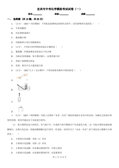 宜宾市中考化学模拟考试试卷(一)