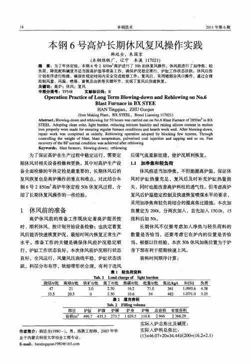 本钢6号高炉长期休风复风操作实践