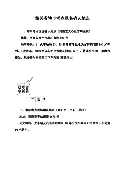 相关省辖市考点报名确认地点