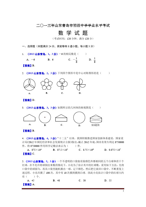 2013山东青岛中考数学