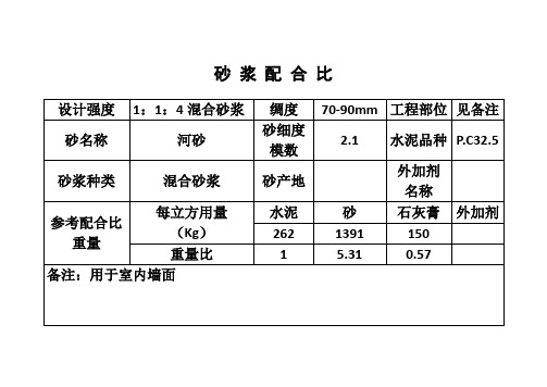 水泥砂浆配合比