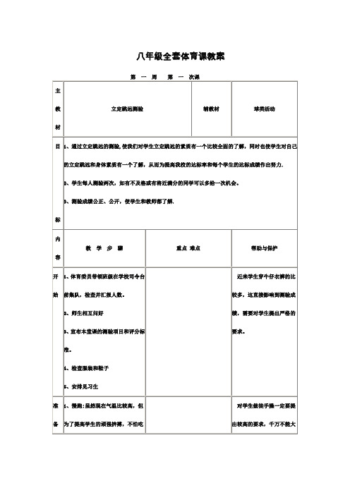 八年级全套体育课教案34314