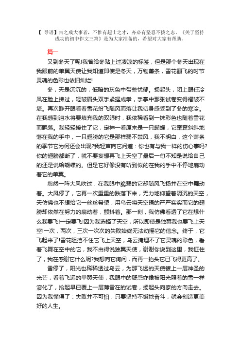 关于坚持成功的初中作文三篇