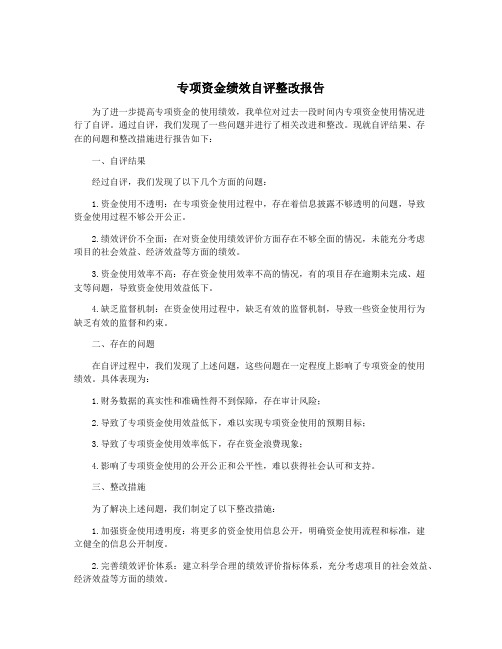 专项资金绩效自评整改报告