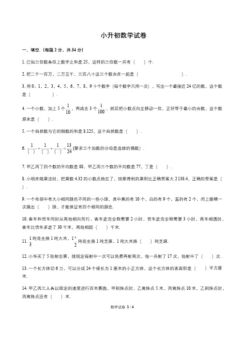 湖南省长沙市麓山国际实验学校小升初数学试卷含答案