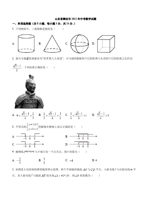 山东省潍坊市2022年中考数学试题(含解析)