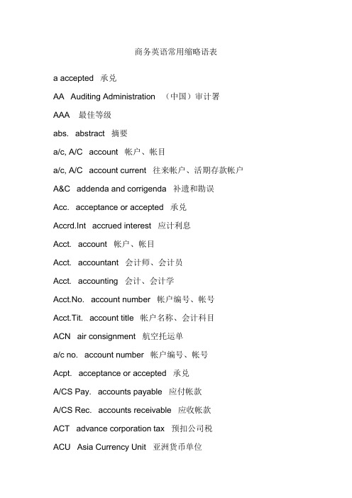 商务英语常用缩略语表