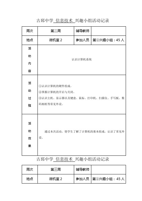 信息技术兴趣小组活动记录