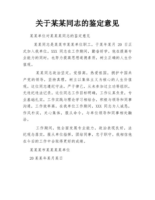 关于某某同志的鉴定意见