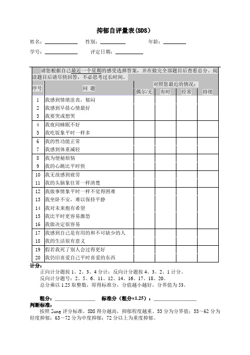 抑郁自评量表SDS