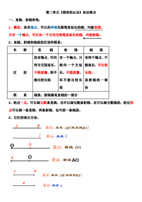 北师最新四年级上册第二单元角的度量知识要点