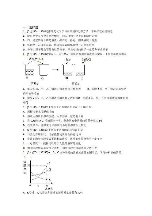 北京香山中学初中化学九年级上册第九单元《溶液》测试题(包含答案解析)