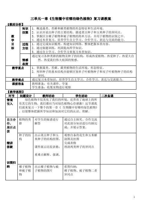 初中生物生物圈中有哪些绿色植物复习课教案