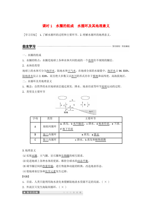 2018_2019版高中地理 从地球圈层看地理环境2.3水圈和水循环第1课时学案鲁教版 