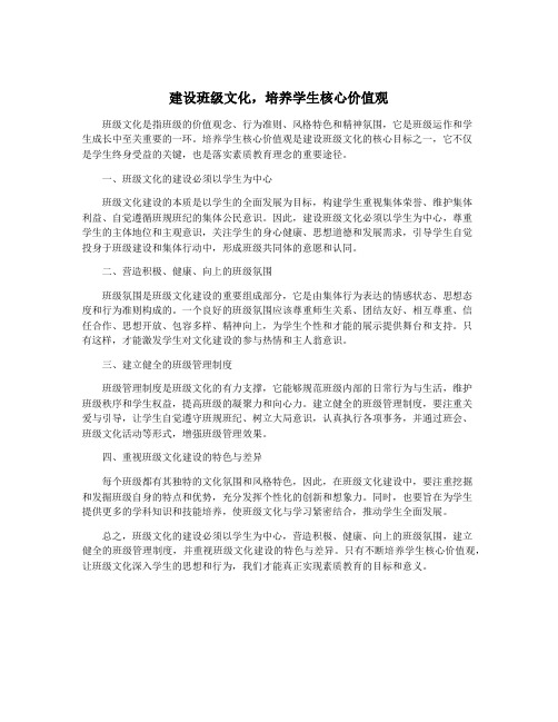 建设班级文化,培养学生核心价值观