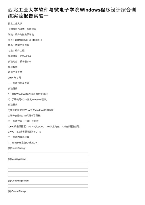 西北工业大学软件与微电子学院Windows程序设计综合训练实验报告实验一