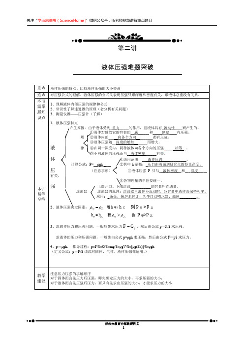 【学而思内部讲义】初中物理·第04讲.提高班.液体压强难题突破