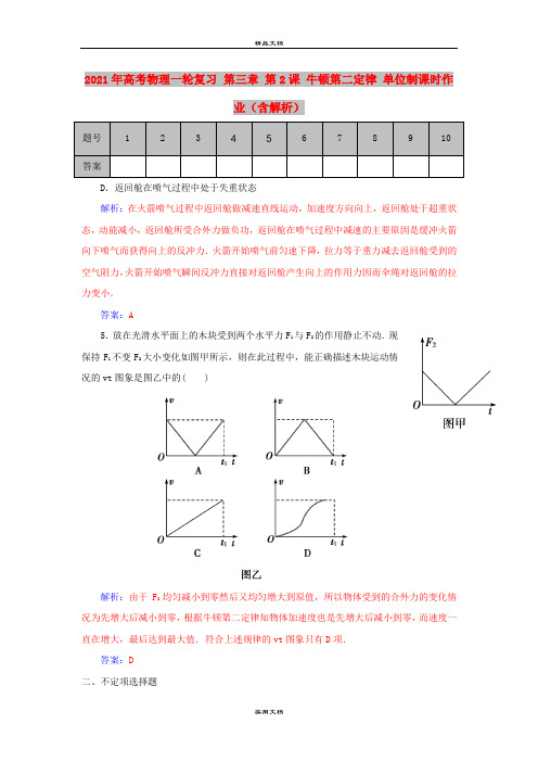 2021年高考物理一轮复习 第三章 第2课 牛顿第二定律 单位制课时作业(含解析)