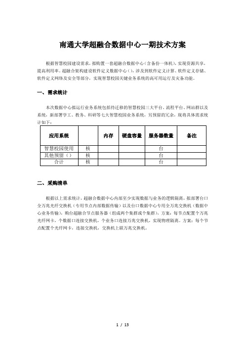 南通大学超融合数据中心一期技术方案