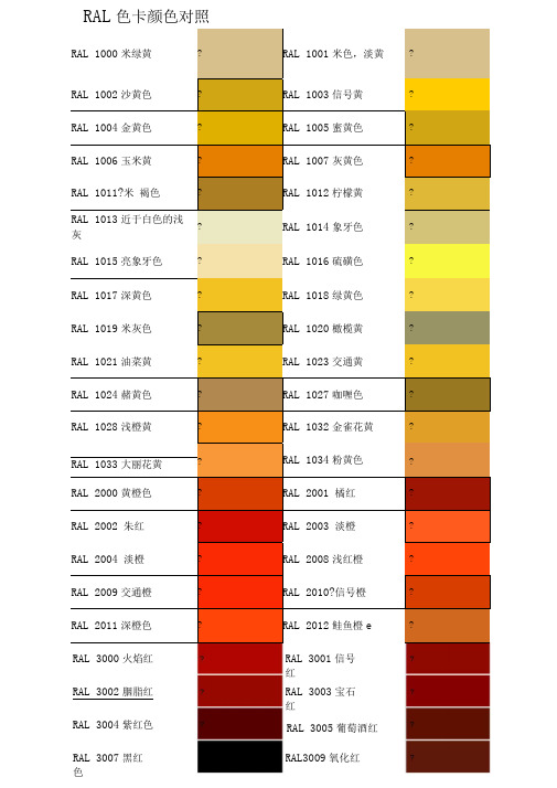 RAL色卡颜色对照表