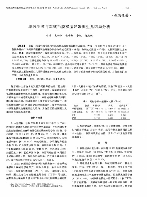 单绒毛膜与双绒毛膜双胎妊娠围生儿结局分析